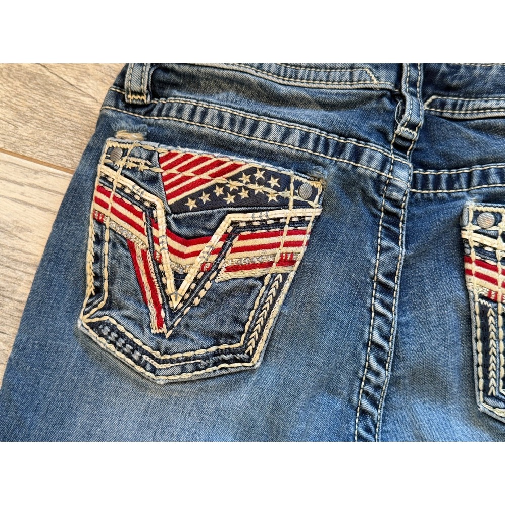 Vigoss Bootcut Jeans 8 Flag HoLeS Pocket Embroidered Stretch Boot Western Jean - Picture 6 of 16
